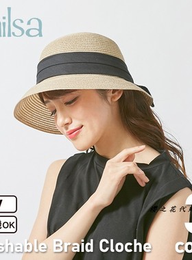 日本代购milsa草帽小款可爱蝴蝶结太阳沙滩遮阳紫外线可机洗折叠