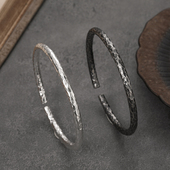 「回响」999纯银锤纹手镯纯手工定制刻字实心足银开口男女情侣款