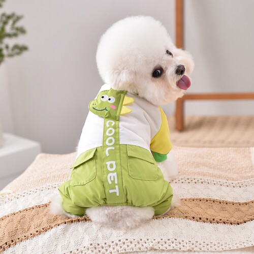 可爱恐龙宠物比熊柯基中小型犬泰迪狗狗衣服秋冬防风四腿衣棉衣