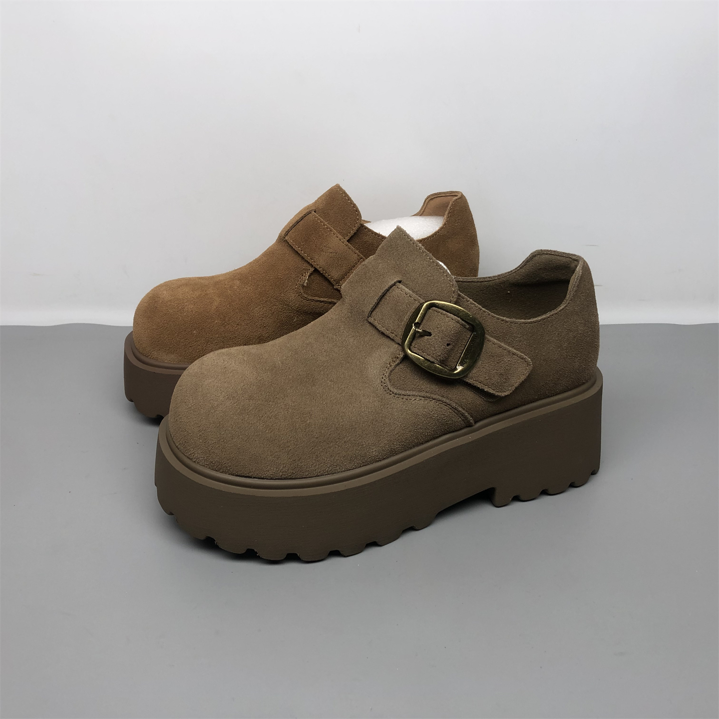 全真皮牛反绒厚底增高女款勃肯鞋