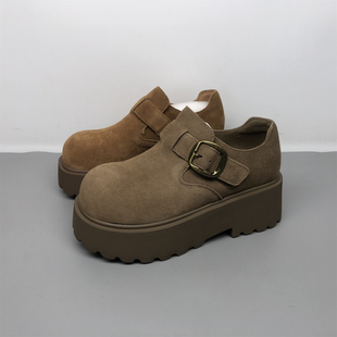 单鞋 品牌撤柜全真皮牛反绒厚底勃肯鞋 厚底增高女鞋 新款 女2025秋季