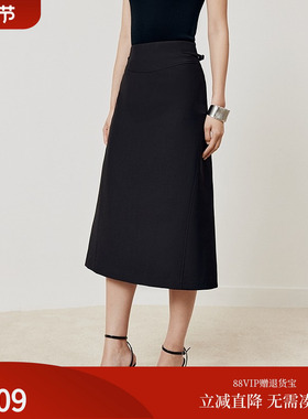 firststation时尚腰侧扣袢下摆开衩中长A型半身裙女25秋新款3523A