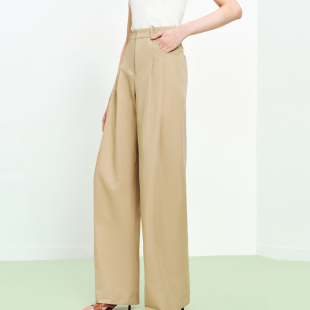 6410A 女装 FS时髦多色高腰前片褶裥棉布宽松弯刀休闲裤 26春夏新款