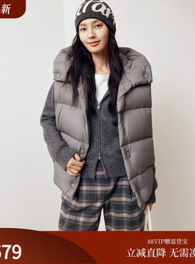 firststation时尚灰色连帽龟背廓形保暖羽绒马甲女25冬新款Y022A