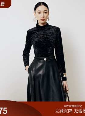 firststation时尚百搭高领丝绒长袖打底衫上衣女25冬新款5522A