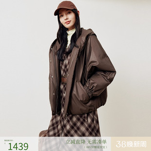 firststation休闲咖啡色连帽宽松拉链短款羽绒服女25秋新款Y126A