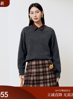 firststation时尚百搭圆领羊毛宽松套头针织毛衣女25冬新款9521A