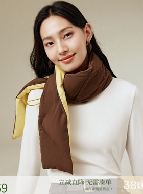 firststation时尚咖啡色厚款保暖鸭绒围脖围巾女25秋新款W321A