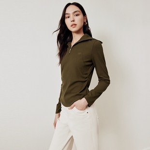 firststation时尚半开门襟拉链款收腰长袖打底衫女25秋新款5427A