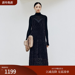 firststation优雅V领假两件蕾丝织带吊带连衣裙女25秋新款 4220A