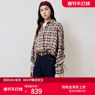 【所有姐姐的衣橱】firststation复古抽皱气球袖格子长袖衬衫