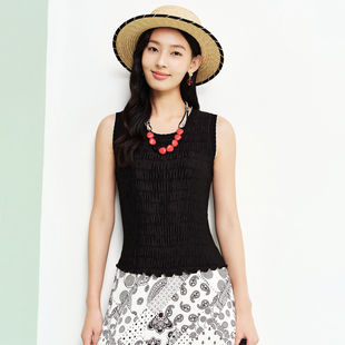 女装 背心26春夏新款 5125A 宽肩无袖 FS优雅圆领撞色边压褶花边修身