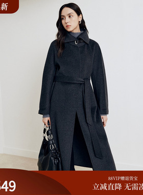 firststation时尚翻领宽松羊毛中长款大衣外套女25冬新款8331A
