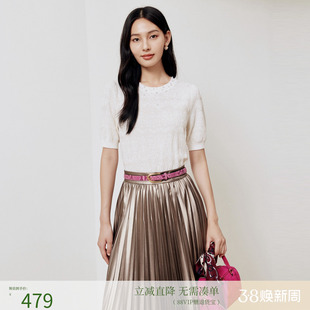 firststation优雅圆领镂空花朵宽松套头针织毛衣女25秋新款9538A