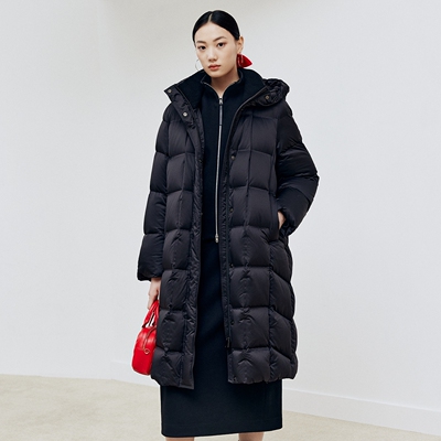 firststation时尚连帽龟背廓形保暖长款羽绒服女25冬新款Y222A
