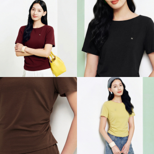 女装 T恤上衣26春夏新款 5386A 短袖 FS休闲多色一字领两侧抽褶修身