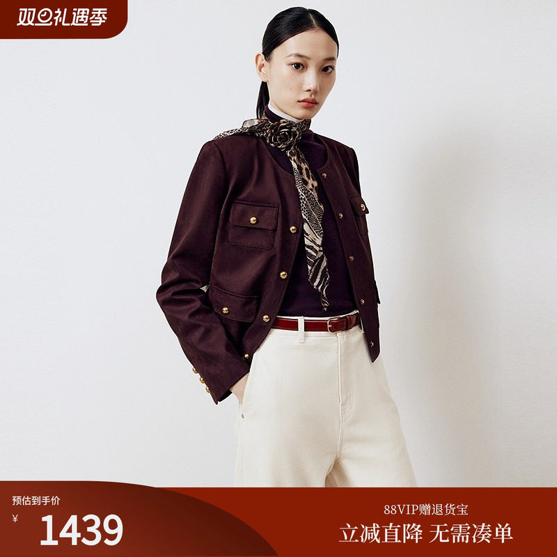 firststation复古圆领小香风单排扣仿绒皮短外套女25秋新款1238A