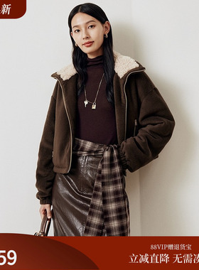 firststation时尚立领摇粒绒宽松短款棉衣外套女25秋新款M120A