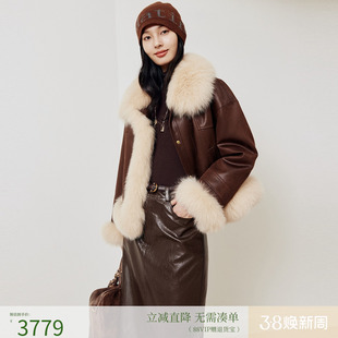 firststation经典复古翻领镶嵌狐狸毛短款羽绒服女25冬新款Y120A