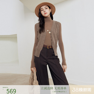 firststation时尚咖啡色V领宽松针织开衫马甲毛衣女25冬新款9020A