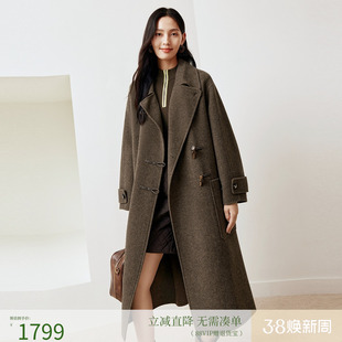 firststation时尚翻领牛角扣长款羊毛大衣外套女25冬新款8325A