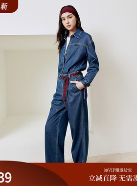 FS休闲复古直筒工装高腰牛仔连体裤女25秋新款J629A