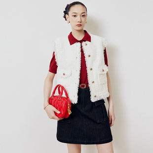 firststation优雅圆领小香风编织亮葱马甲外套女25秋新款1020A