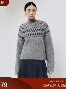 FS复古费尔岛提花菱形格纹针织毛衣女25冬新款9525A