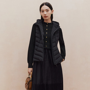 firststation时尚连帽弧线剖缝修身无袖保暖马甲女25秋新款Y050A