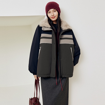 firststation时尚休闲翻领防风保暖宽松棉衣外套女25冬新款M123A