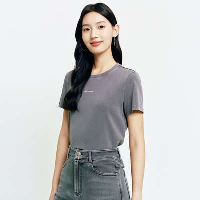 FS时尚休闲圆领正肩撞色LOGO宽松短袖T恤上衣26春夏新款女装5352A