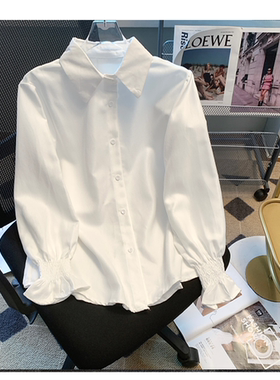 2023新款春秋衬衣ins韩版学院风喇叭袖白色衬衫女搭配马甲长袖潮