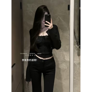 秋季新款纯欲辣妹风蕾丝拼接针织抹胸背心短款开衫显瘦两件套装