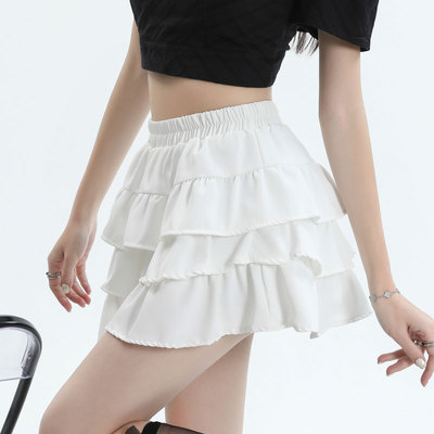 韩系辣妹丝绒蛋糕半身裙女春夏甜美芭蕾风高腰显瘦A字蓬蓬短裙子