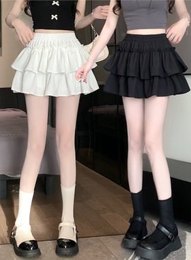 蛋糕裙半身裙女2025新款夏季高腰小个子时尚松紧a字蓬蓬白色短裙
