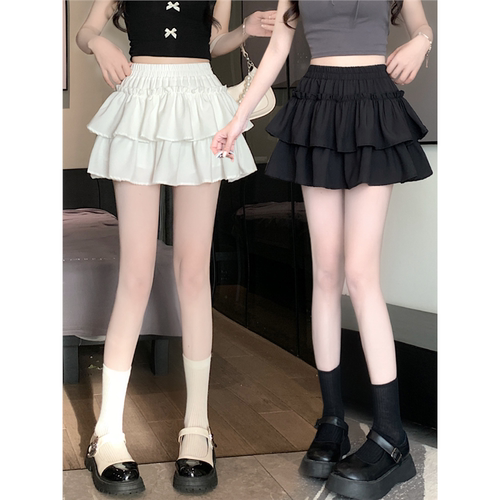 蛋糕裙半身裙女2025新款夏季高腰小个子时尚松紧a字蓬蓬白色短裙