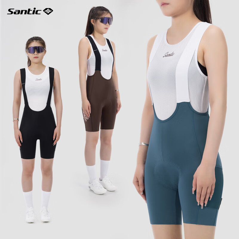 森地客Santic 背带骑行裤女夏季短裤意大利坐垫公路车骑行背带裤
