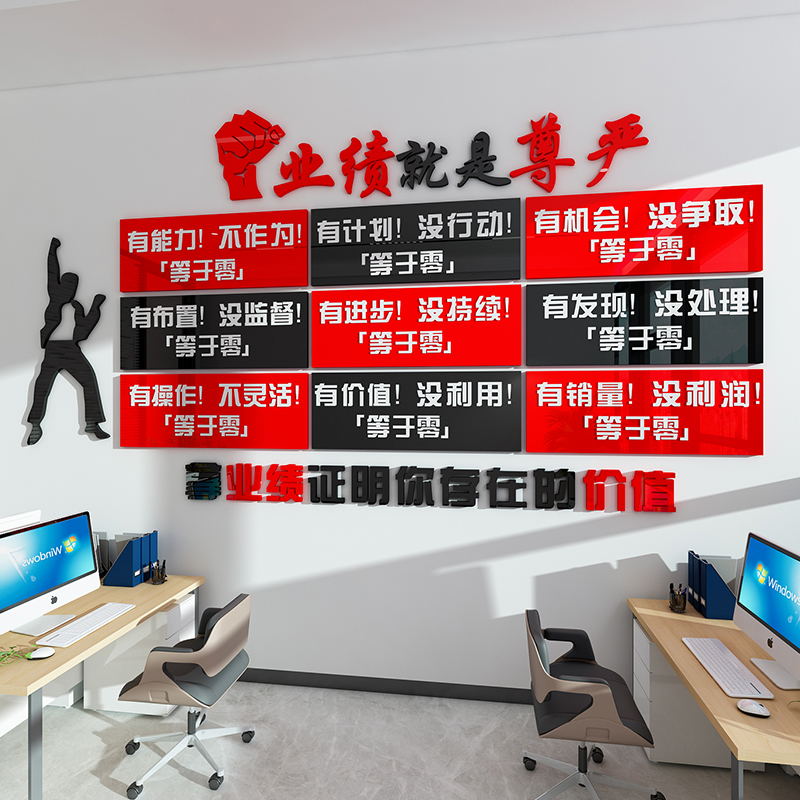 办公室墙面装饰会议背景布置励志标语录司企业团队文化创意贴纸画图片