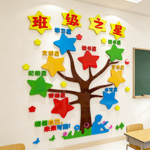 小学班级文化建设墙贴纸评比栏照片墙班级之星教室氛围布置装饰