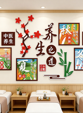 网红中医阁养生馆形象背景墙面装饰诊室氛围布置挂画文化艾灸推拿