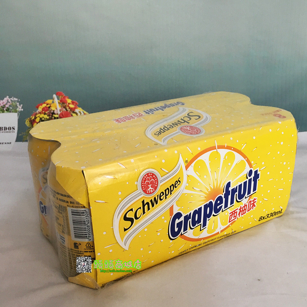 包邮 香港进口 schweppes 玉泉西柚味苏打汽水 330ml *8 易拉罐