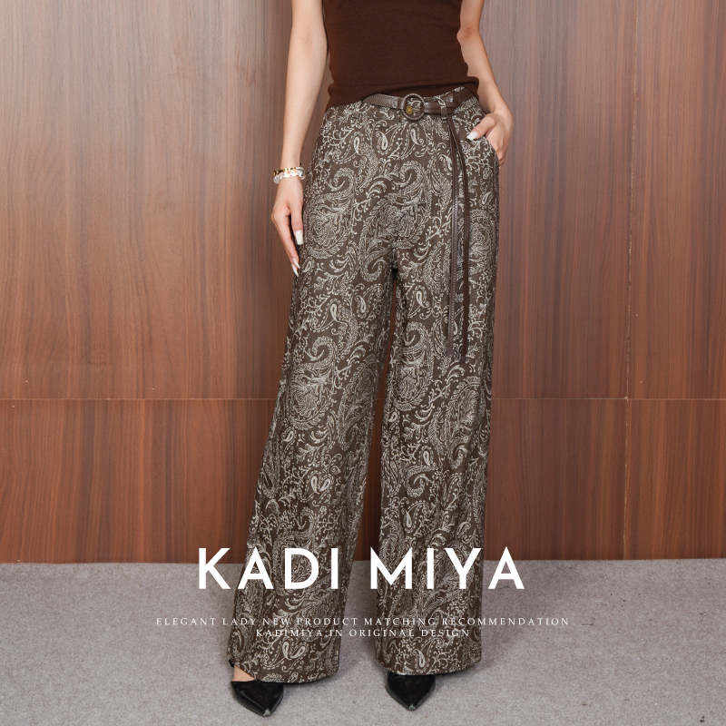 KADIMIYA【 佩斯利】法式复古美拉德提花腰果花休闲直筒阔腿长裤