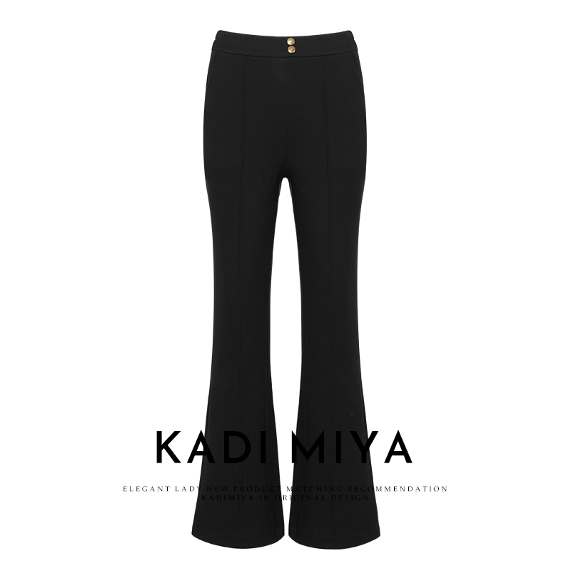 KADIMIYA【黑美人】优雅暖冬加绒喇叭裤弹力丝羊毛造型感小黑裤