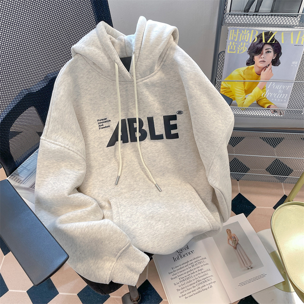 灰色chic港风美式复古运动连帽衫卫衣男秋冬国潮vibe重磅加绒外套