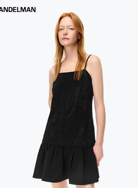 ANN ANDELMAN官方直营黑色吊带裙宽松鱼尾短裙logo图案烫钻连衣裙