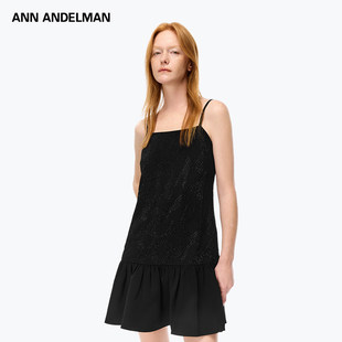 ANN ANDELMAN官方直营黑色吊带裙宽松鱼尾短裙logo图案烫钻连衣裙