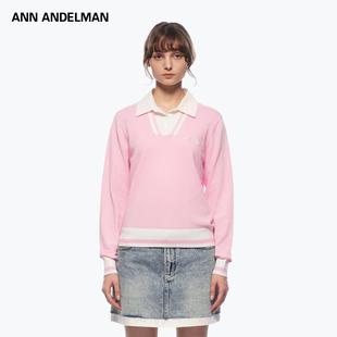 上衣假两件毛衣 拼色休闲涌动POLO领针织衫 ANN ANDELMAN官方直营