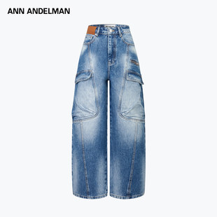 ANDELMAN男女同款 大口袋百搭阔腿裤 宽松弯刀牛仔工装 时尚 裤 ANN