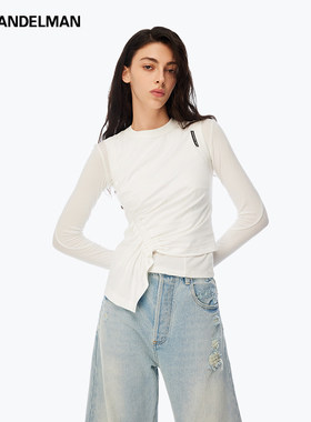 ANN ANDELMAN官方直营 褶皱背心无袖t恤女短款设计感圆领白色上衣