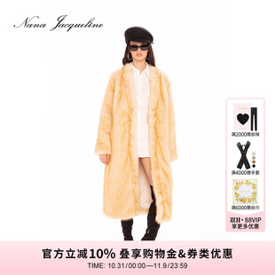 NanaJacqueline冬季新款复古V领环保皮草轻奢高级感宽松长款外套